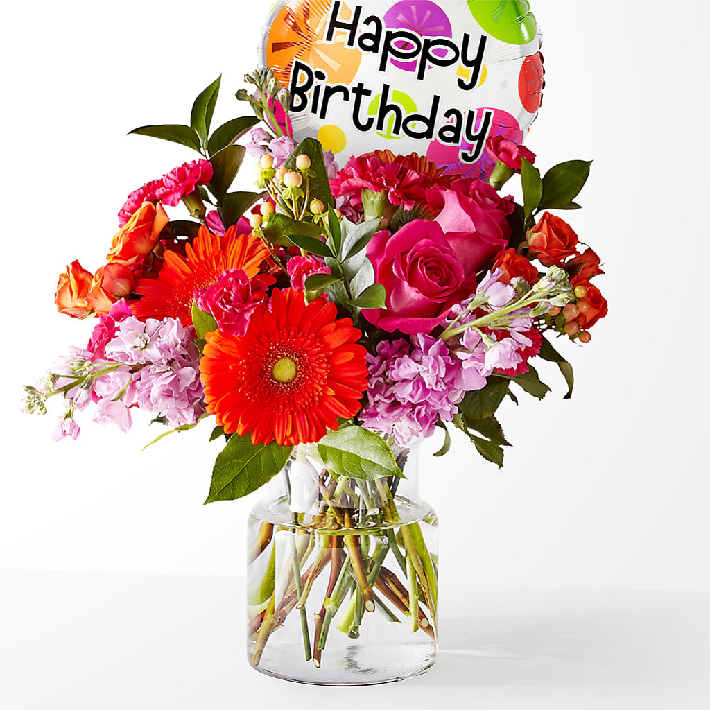 Fiesta Bouquet with Birthday Balloon – De Santis Florist Inc, Columbus OH