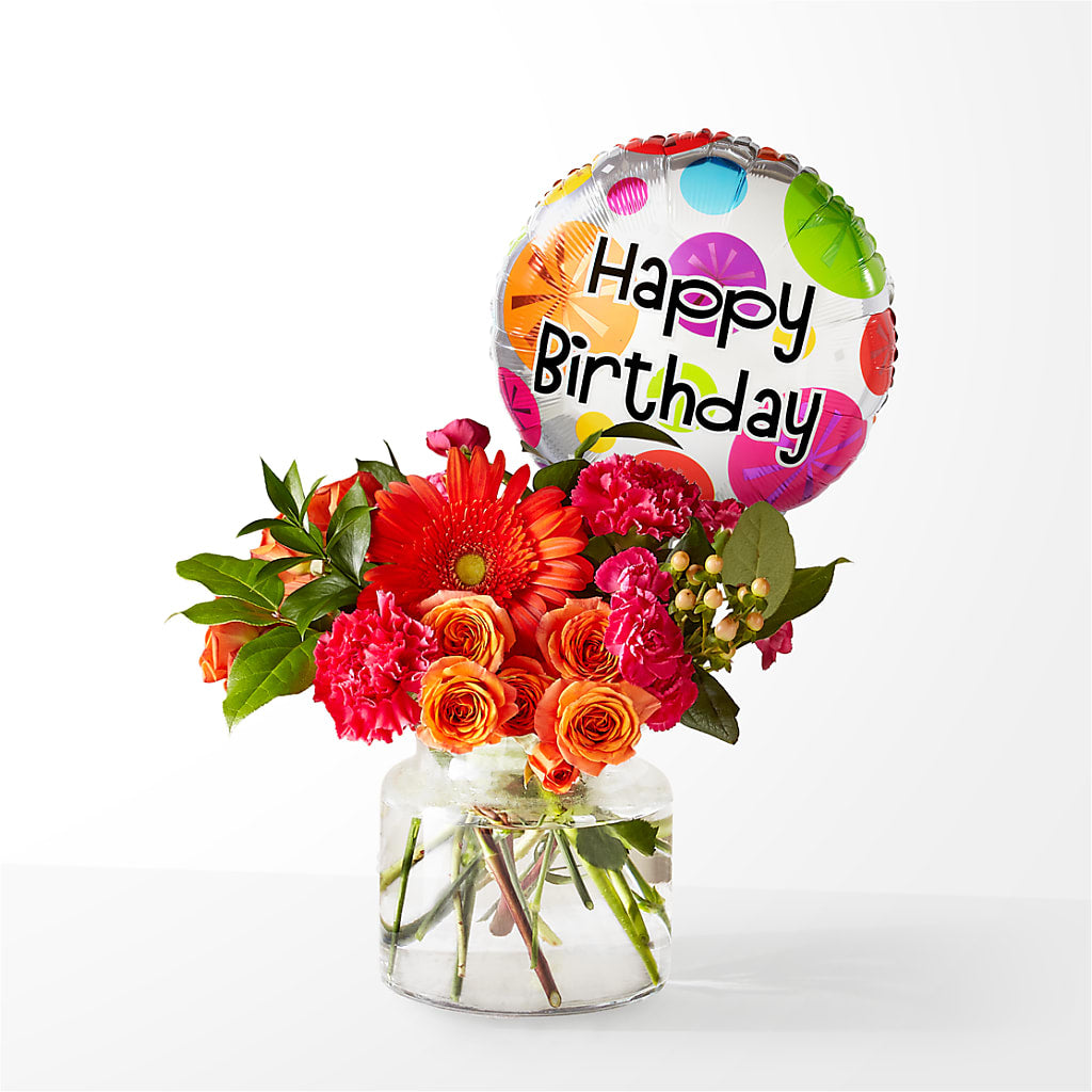 Fiesta Bouquet with Birthday Balloon – De Santis Florist Inc, Columbus OH