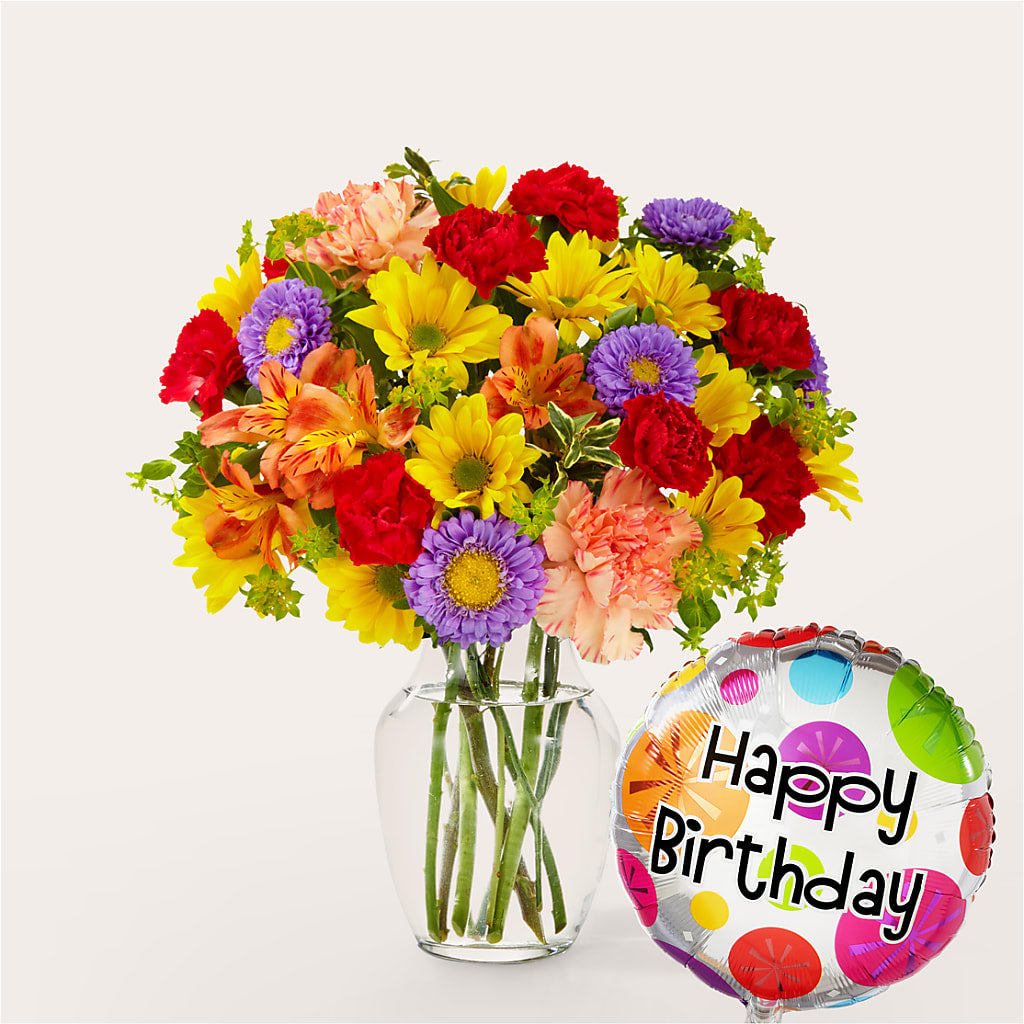 Kaleidoscope Bouquet with Birthday Balloon – De Santis Florist Inc, Columbus OH