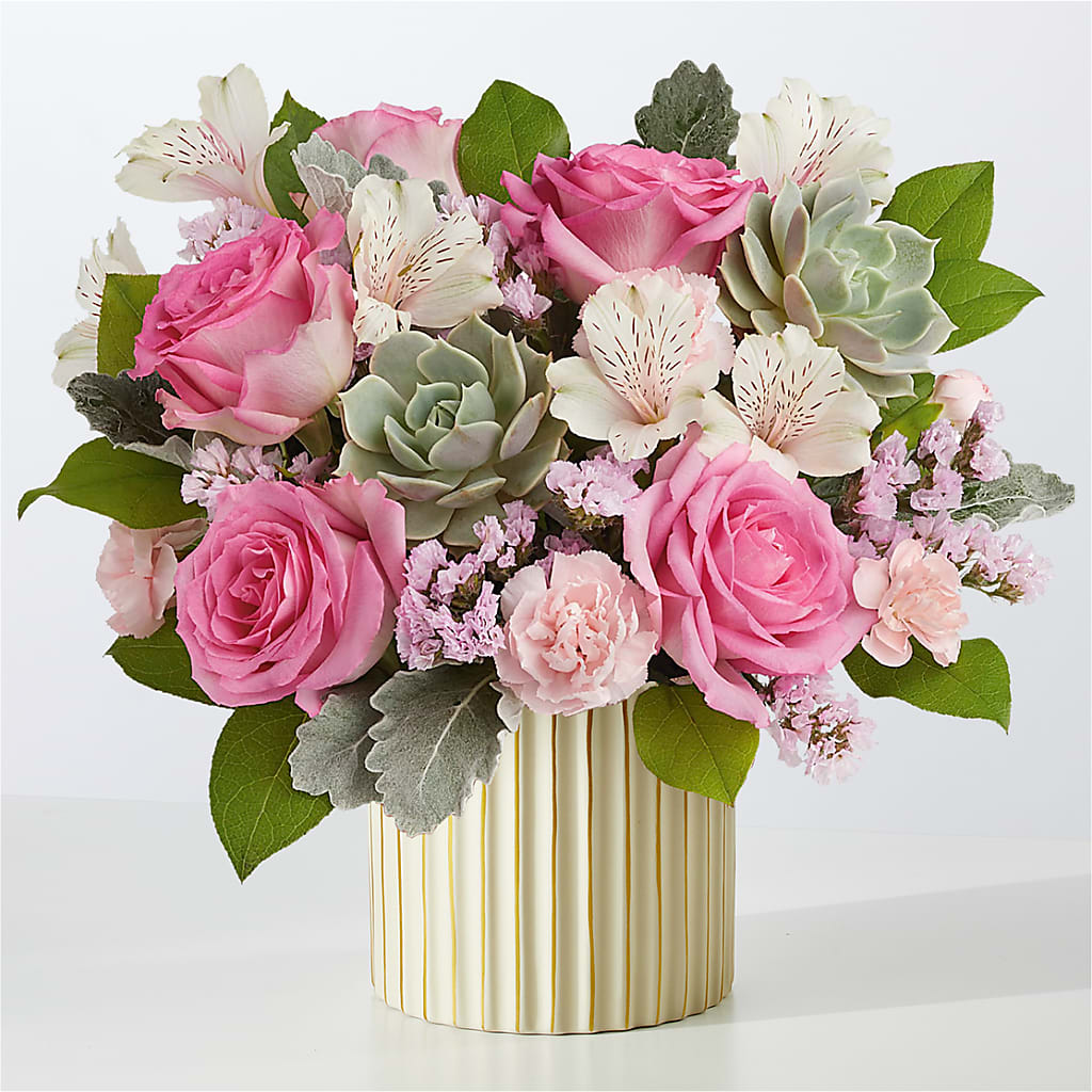 Dusty Rose Bouquet with Ivory Vase – De Santis Florist Inc, Columbus OH