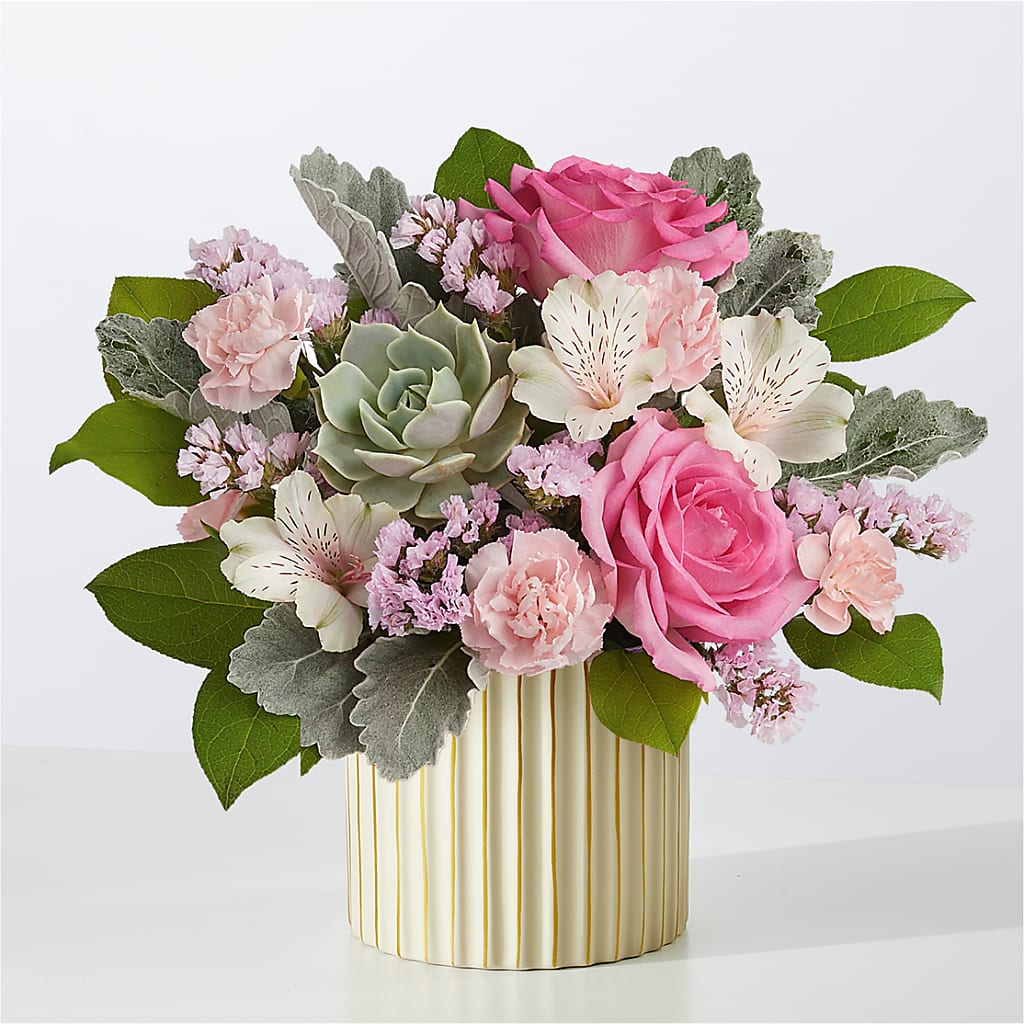 Dusty Rose Bouquet with Ivory Vase – De Santis Florist Inc, Columbus OH