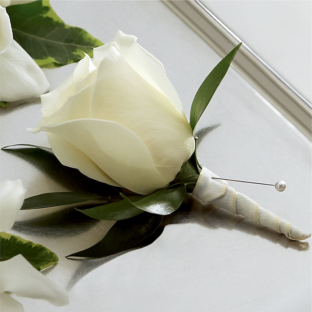 White Rose Boutonniere – De Santis Florist Inc, Columbus OH