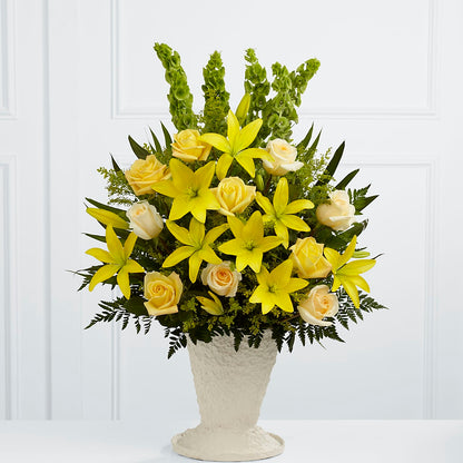 yellow lily flower arrangement Golden Memories Arrangement – ivory, yellow flower arrangement | Columbus, OH